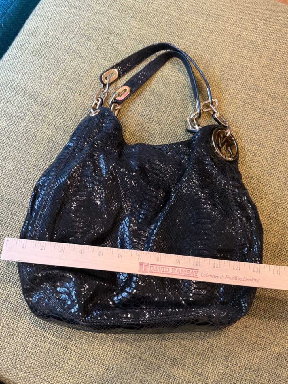 *Michael Kors Black Glossy Shimmery Snakeskin-Texture Shoulder Bag - Picture 5 of 11